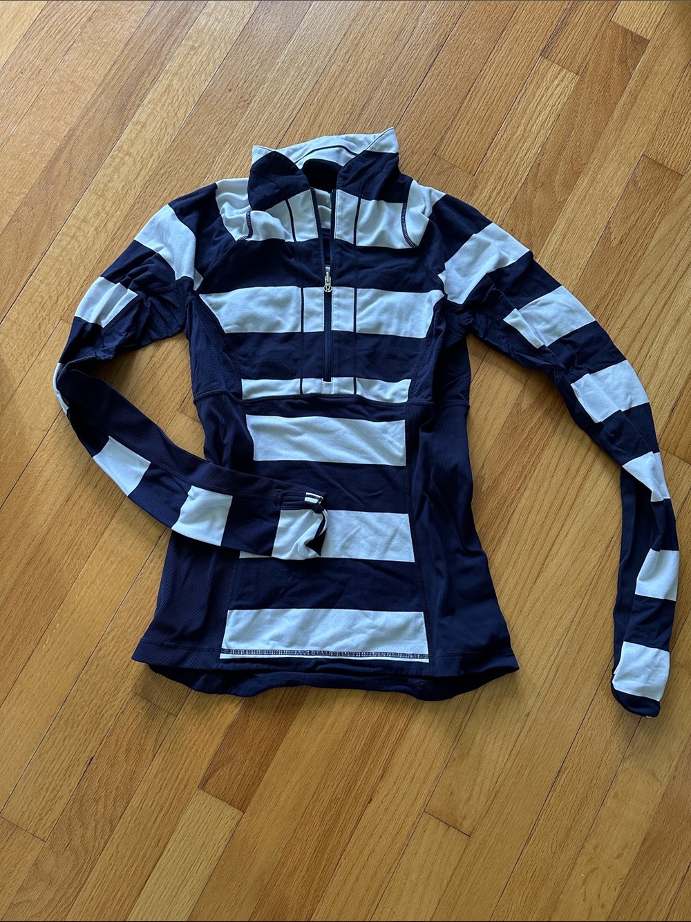 Lululemon Striped Half-Zip Athletic Pullover - Navy & White